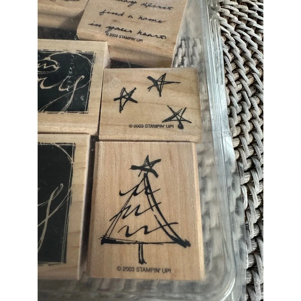 Stampin Up Holiday Spirit Wood Mount Rubber Stamp Set 2003 Christmas 6 Piece EUC